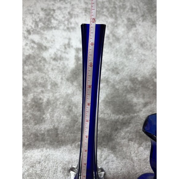 LOT of 2 Cobalt Blue Glass Vase 12" and Cobalt Blue Sundae Glass 6" Collectible - Picture 3 of 10